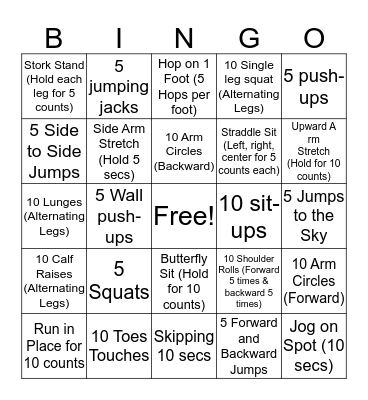 FITNESS BINGO! Bingo Card