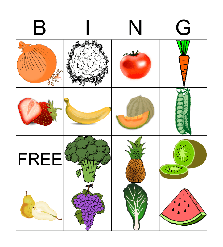 Healthy Food Bingo 6 Bingo Card