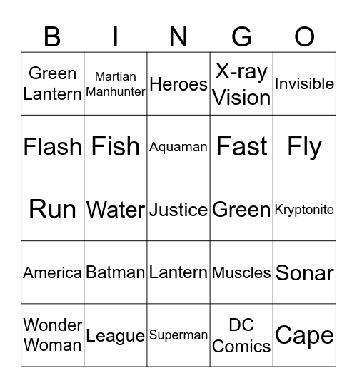 JUSTICE LEAGUE OF AMERICA Bingo Card