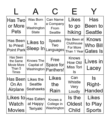 Getting to Know You Bingo Card