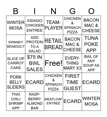 SUNDAY BINGO Card
