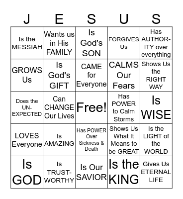 All About Jesus Bingo Card