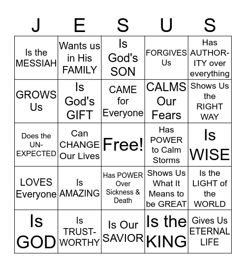 All About Jesus Bingo Card