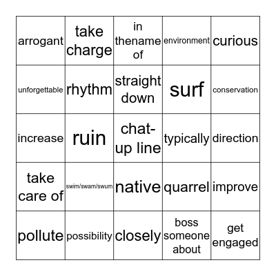 Unit 4 Words Bingo Card