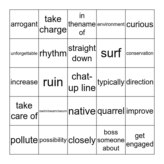 Unit 4 Words Bingo Card