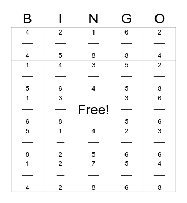 Fraction Bingo Card