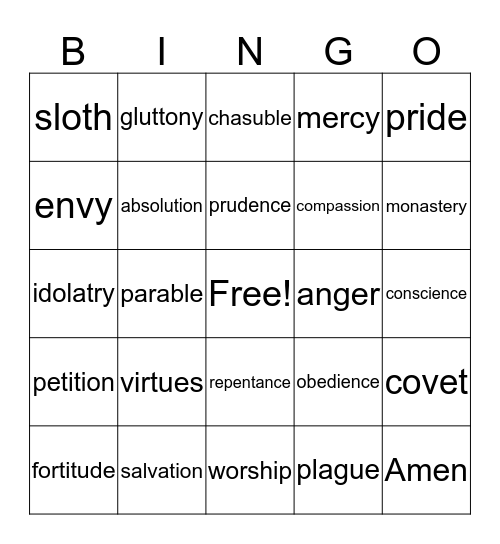 4th Grade Bingo Card