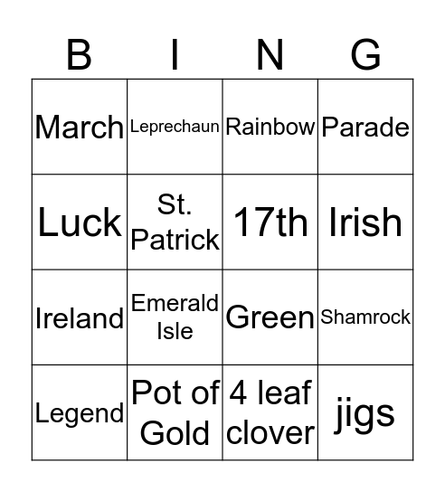 ST. PATRICK'S DAY Bingo Card