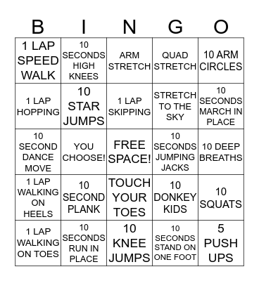 EXERCISE BINGO! Bingo Card
