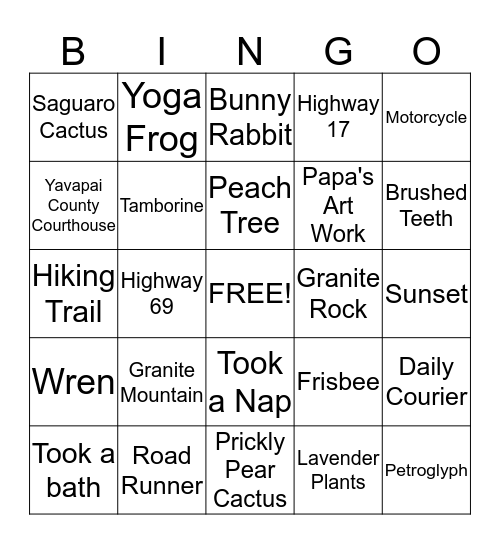 Arizona Bingo! Bingo Card
