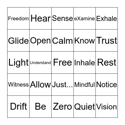 Meditation/Tai Chi Bingo Card
