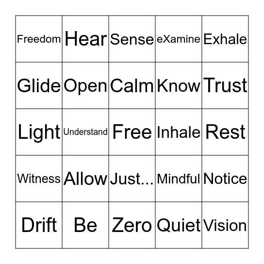 Meditation/Tai Chi Bingo Card