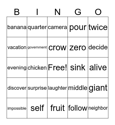 ENGLISH WEEK BINGO Card