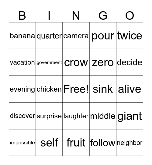 ENGLISH WEEK BINGO Card