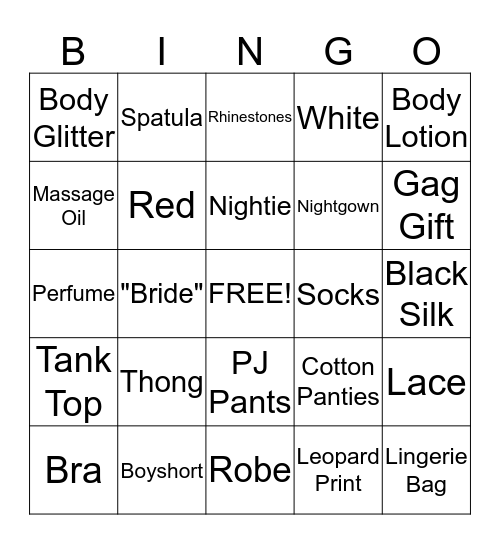 Candace's Gift Bingo Card