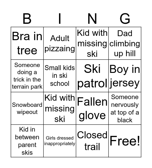Ski Lift Bingo Card