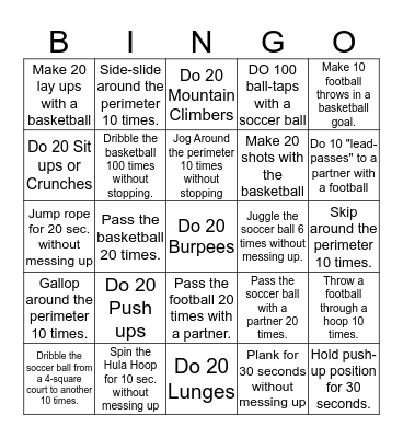 Fitness Bingo (Spring) Bingo Card