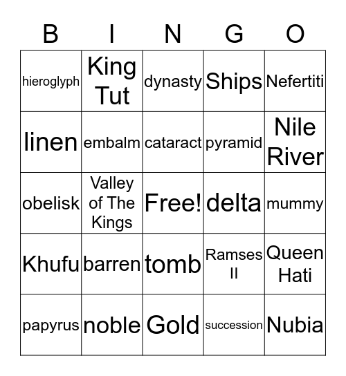 Ancient Egypt Vocabulary Bingo Card