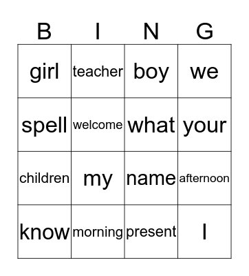 Starting School Bingo Card