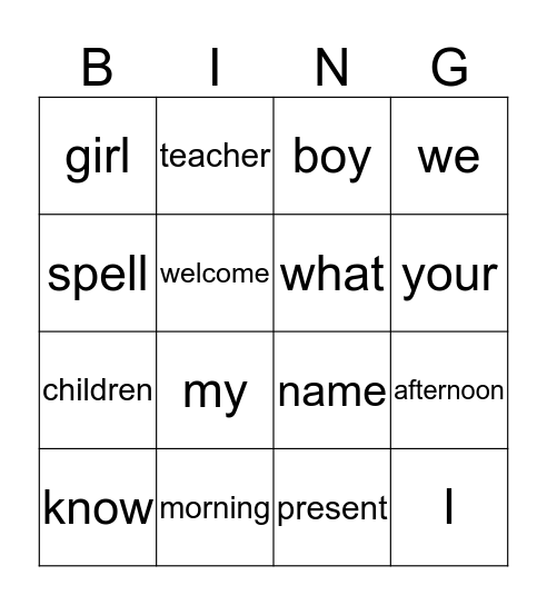 Starting School Bingo Card