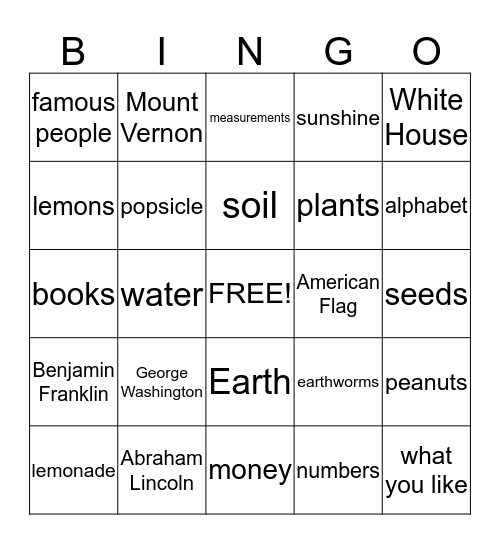 Kai's First Grade Bingo Card