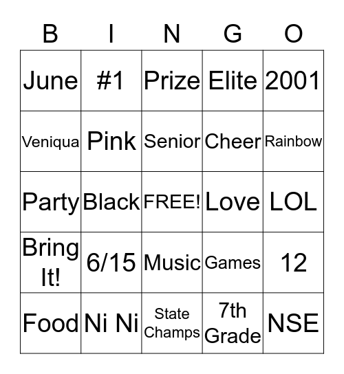 Veniqua Party! Bingo Card