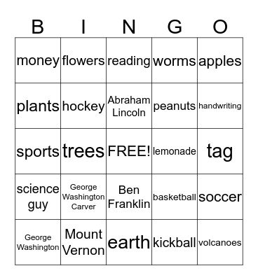 Omar's First Grade Bingo Game Bingo Card