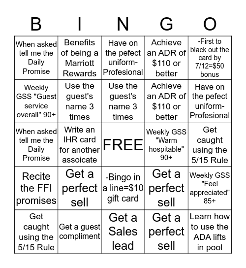 Fairfield Inn & Suites FD Bingo Card