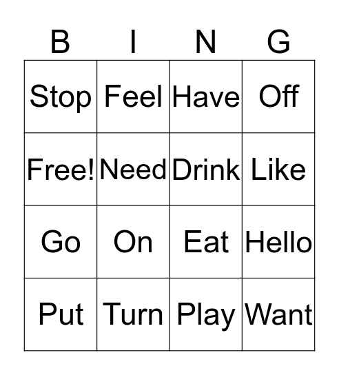 Core Words Week 1 Bingo Card