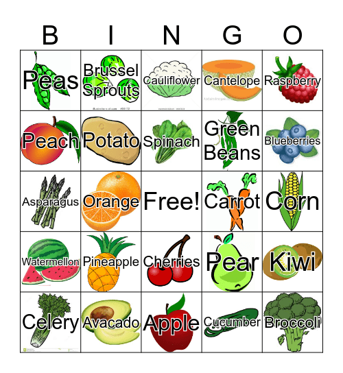 Fruit & Veggie BINGO! Bingo Card