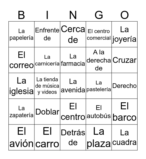 Vocabulario 4.1 SPN1 Bingo Card