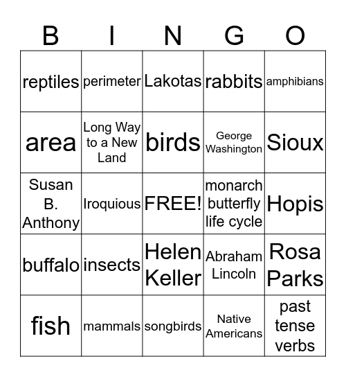 Azra's Second Grade Bingo Game Bingo Card