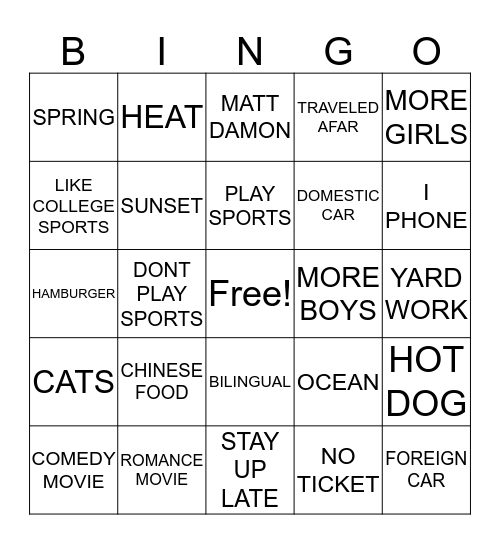 Untitled Bingo Card