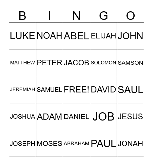 BIBLE BINGO Card