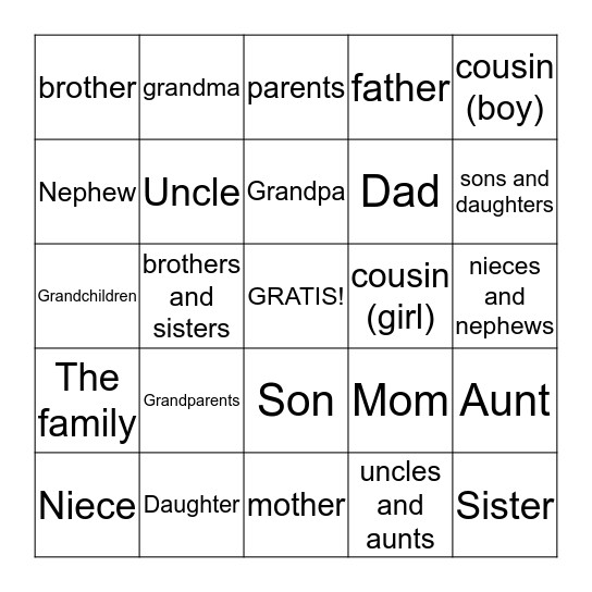 La Familia Bingo Card