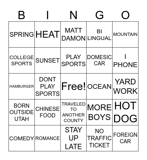 MY PEEPS Bingo Card