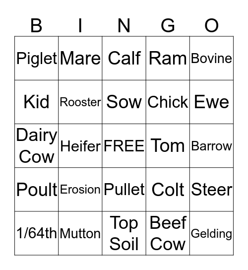 Farm Bingo Card