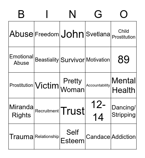 Breaking Free Bingo Card