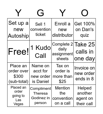 YOUNGEVITY Bingo Card