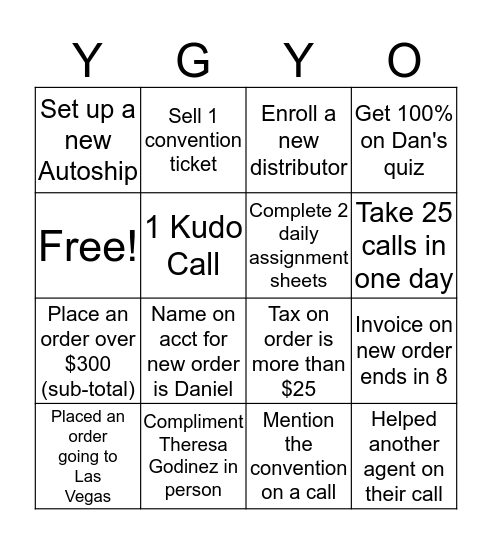 YOUNGEVITY Bingo Card