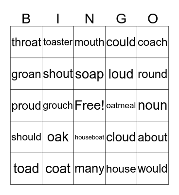 Spelling     oa    ou Bingo Card