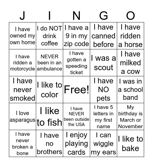 Untitled Bingo Card