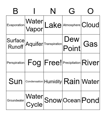 Water Cycle Bingo Card