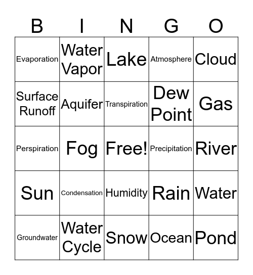 Water Cycle Bingo Card