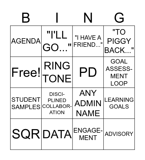 EFM Bingo Card