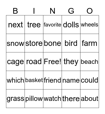 1st GRADE WORDS Bingo Card