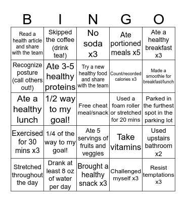 Healthy Bingo! Bingo Card