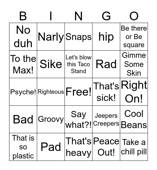 70s Lingo Bingo Card