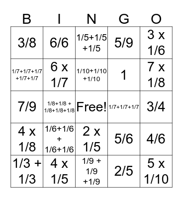 Unit Fractions Bingo Card