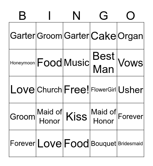 WEDDING DAY  Bingo Card